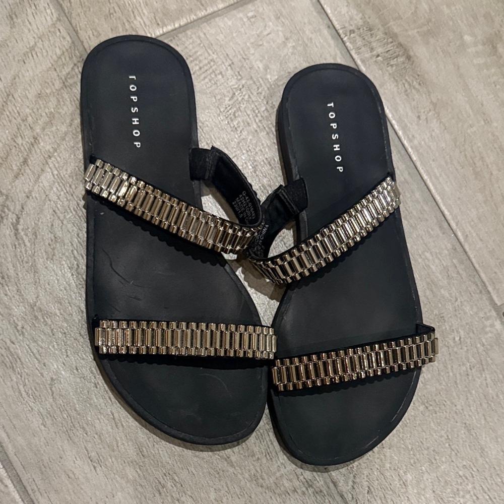 Topshop Black Sandals with Metallic Straps